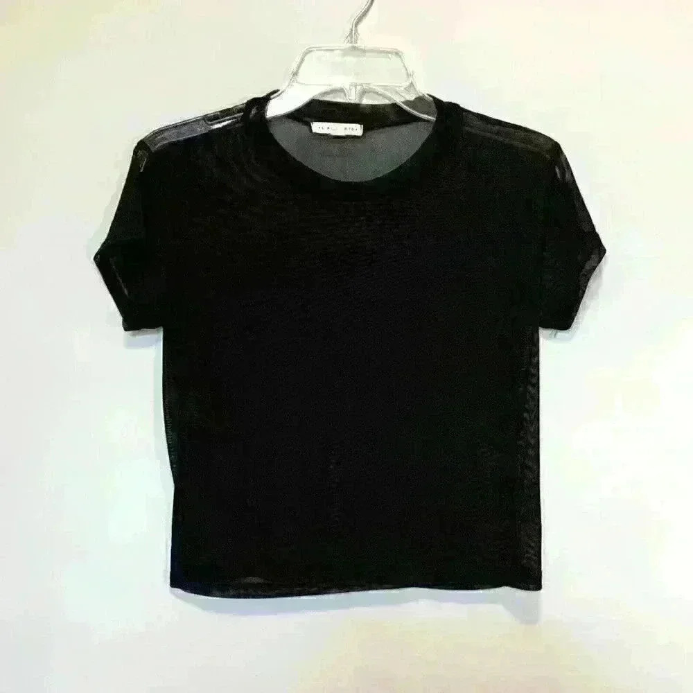 PACSUN Womens Mesh Tee Size XS Short Sleeve Tshirt Cropped Sheer Y2K LA HEARTS